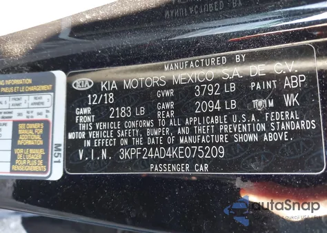 2019 Kia Forte Lxs из США, поврежденный, VIN 3KPF24AD4KE075209